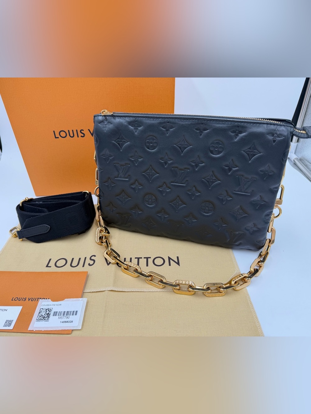 Louis Vuitton Coussin PM Black Monogram Empreinte Chain and Long Strap Full Set